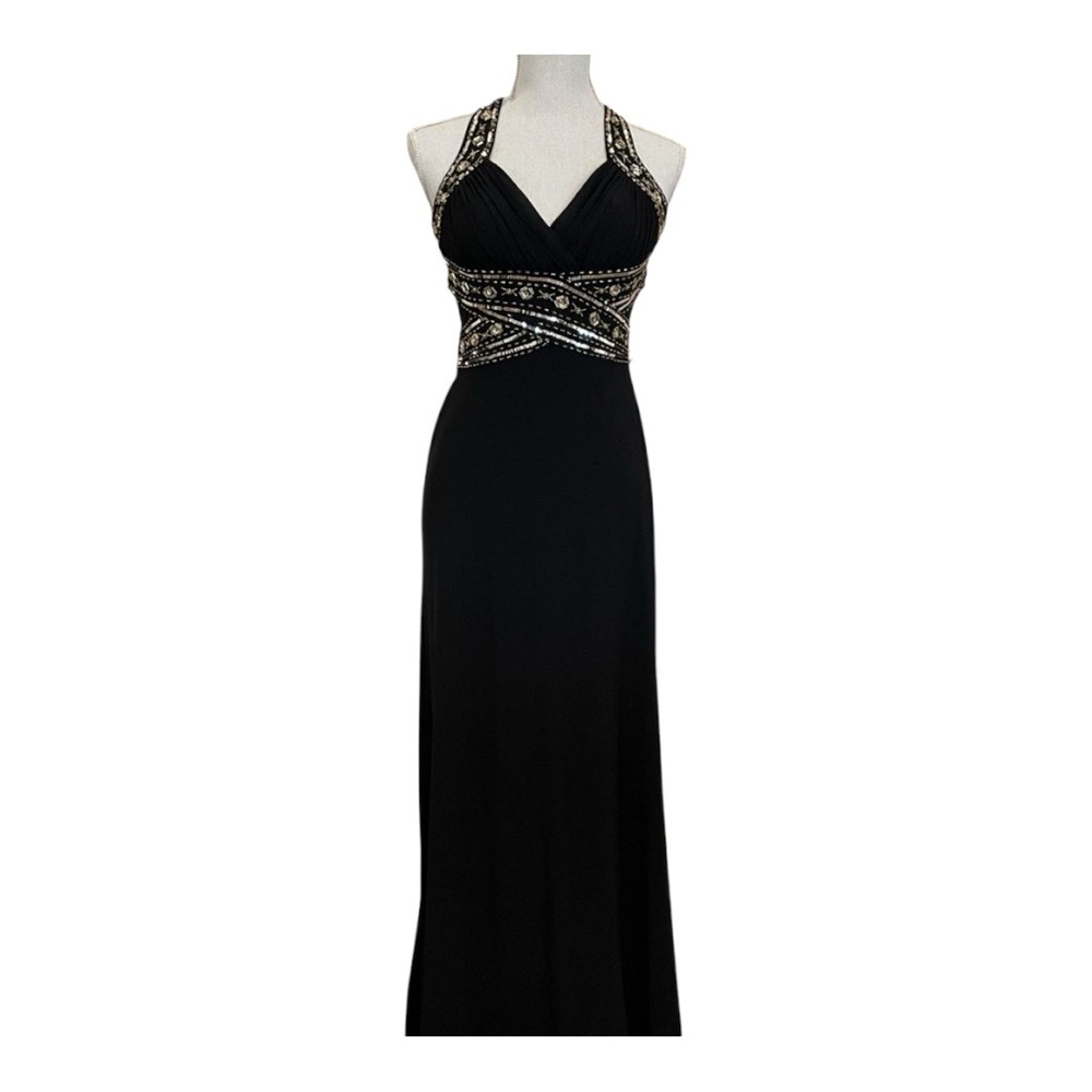 Black long open back Prom Gown